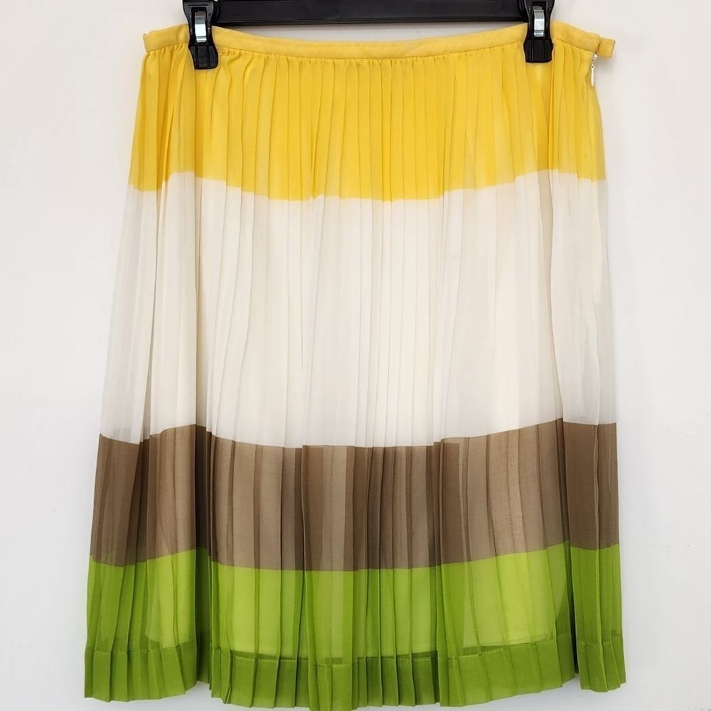 Antonio Melani Genny Pleated Color-Block‎ Green Multi Accordion Peated Skirt